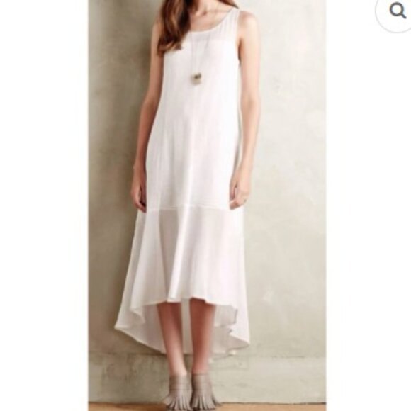 Anthropologie Leifsdottir Womens White Lined Hi-Low Hem Gauze Midi Dress Size S - Picture 1 of 12